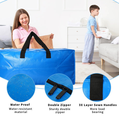 Acnusik blue bags with backpack straps demonstrate easy shoulder carry during moves