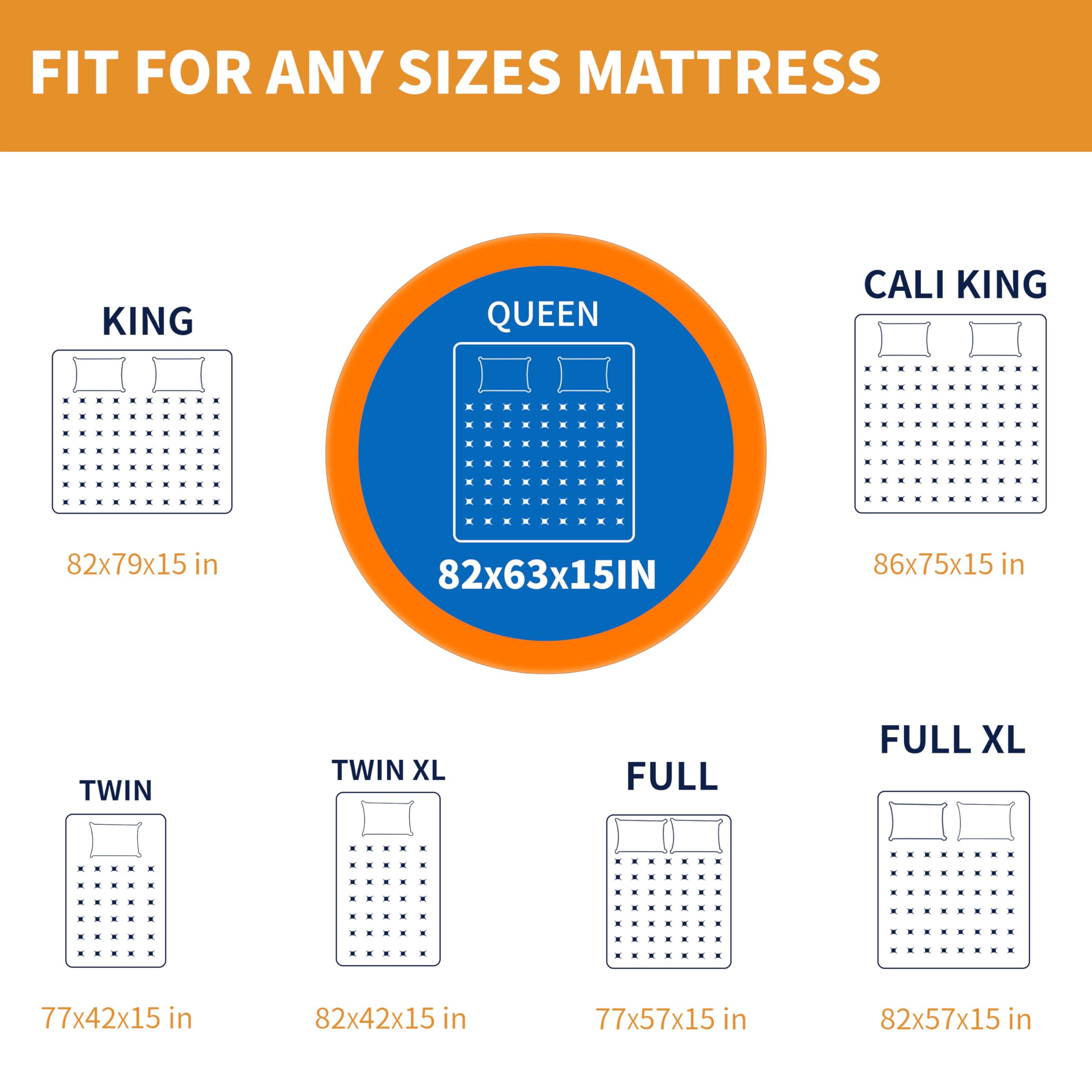 Acnusik 15-inch deep bag fits deep or pillow-top Cali King mattresses.