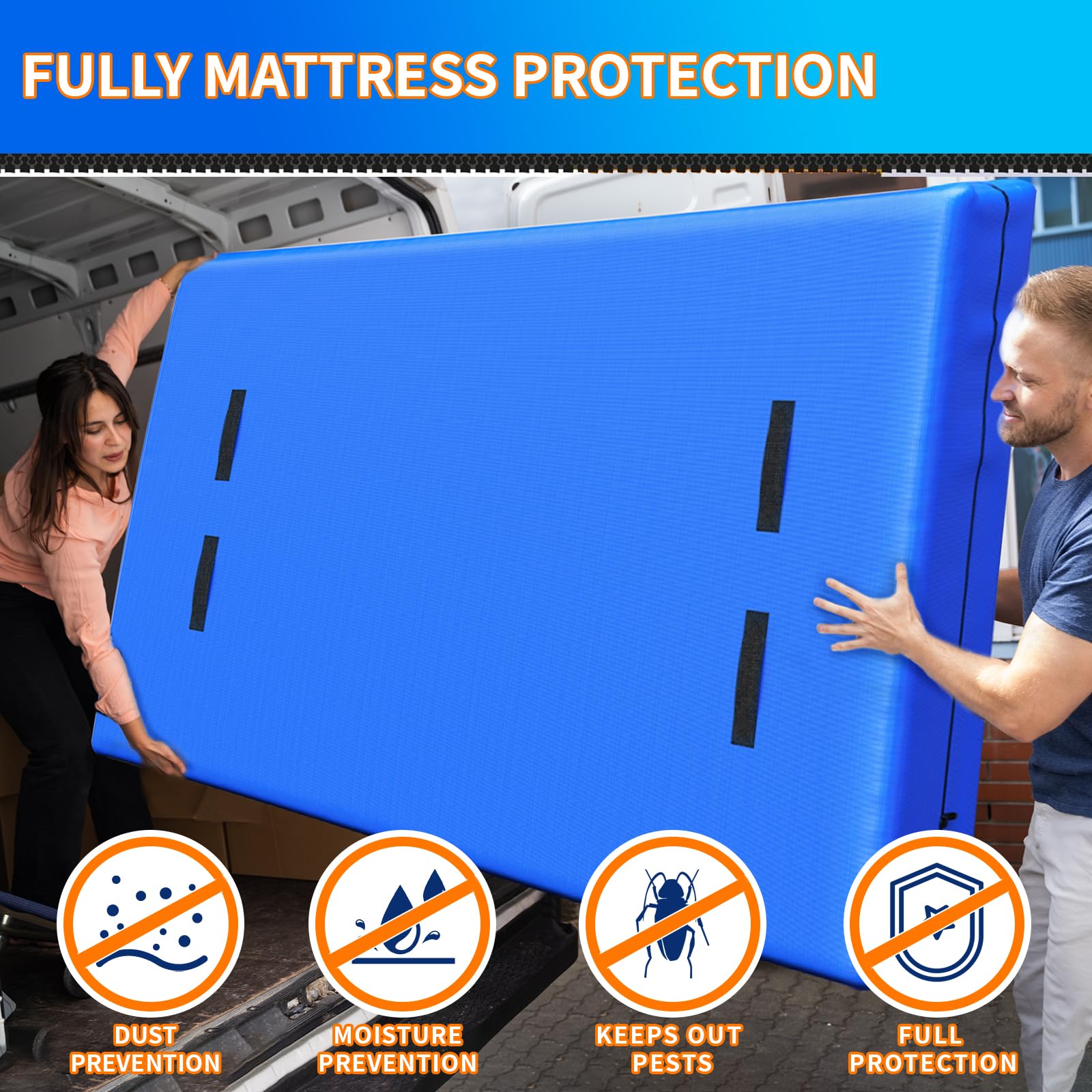 Acnusik mattress bag featuring a zippered closure for quick loading and unloading.