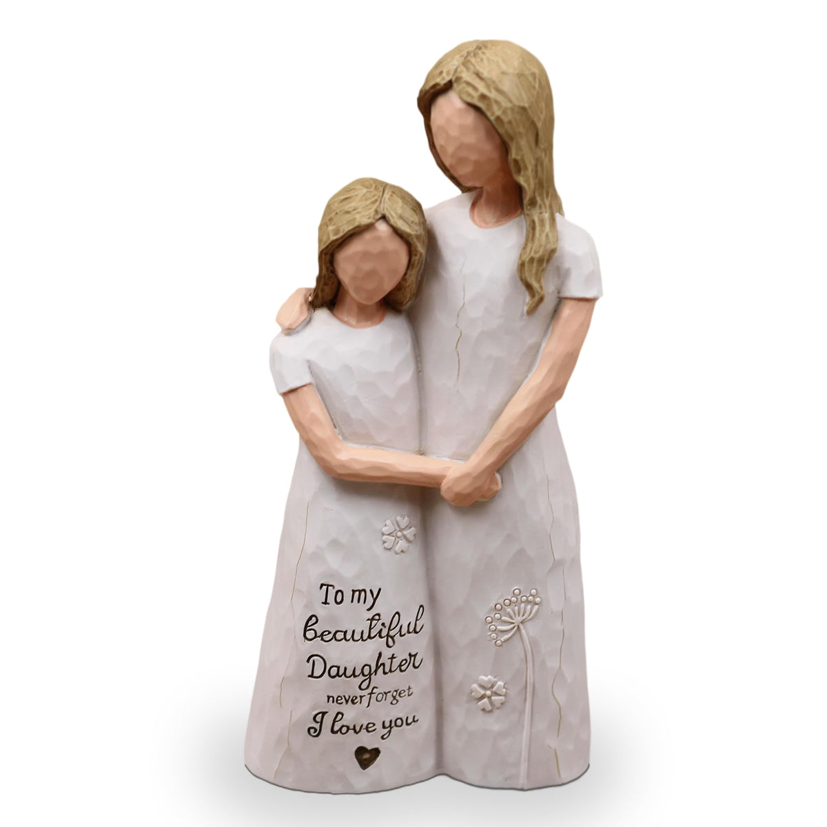 AcowSpt daughter gifts from mom figurine with affectionate embrace and inscription.