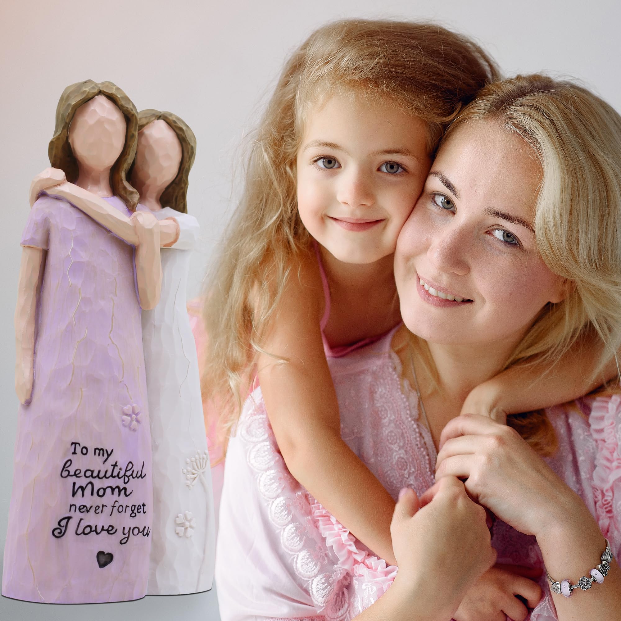 AcowSpt hand-painted carving showcase for mom and daughter bond, ideal gift moment.