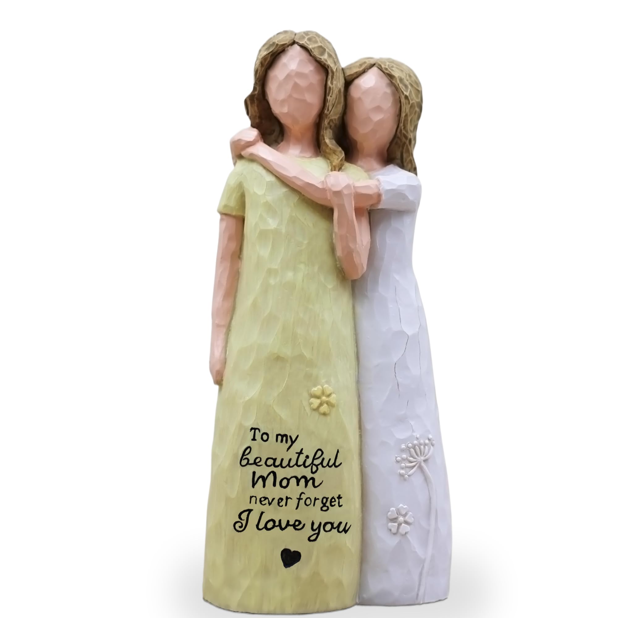 AcowSpt mom-daughter-embrace-figurine-yellow adds warm family sentiment to any room.