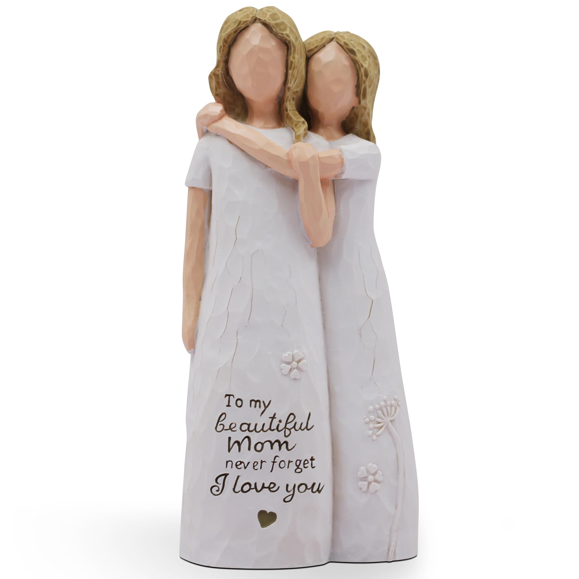 AcowSpt Mom Daughter Figurine with detailed carving illustrating tender embrace for home warmth