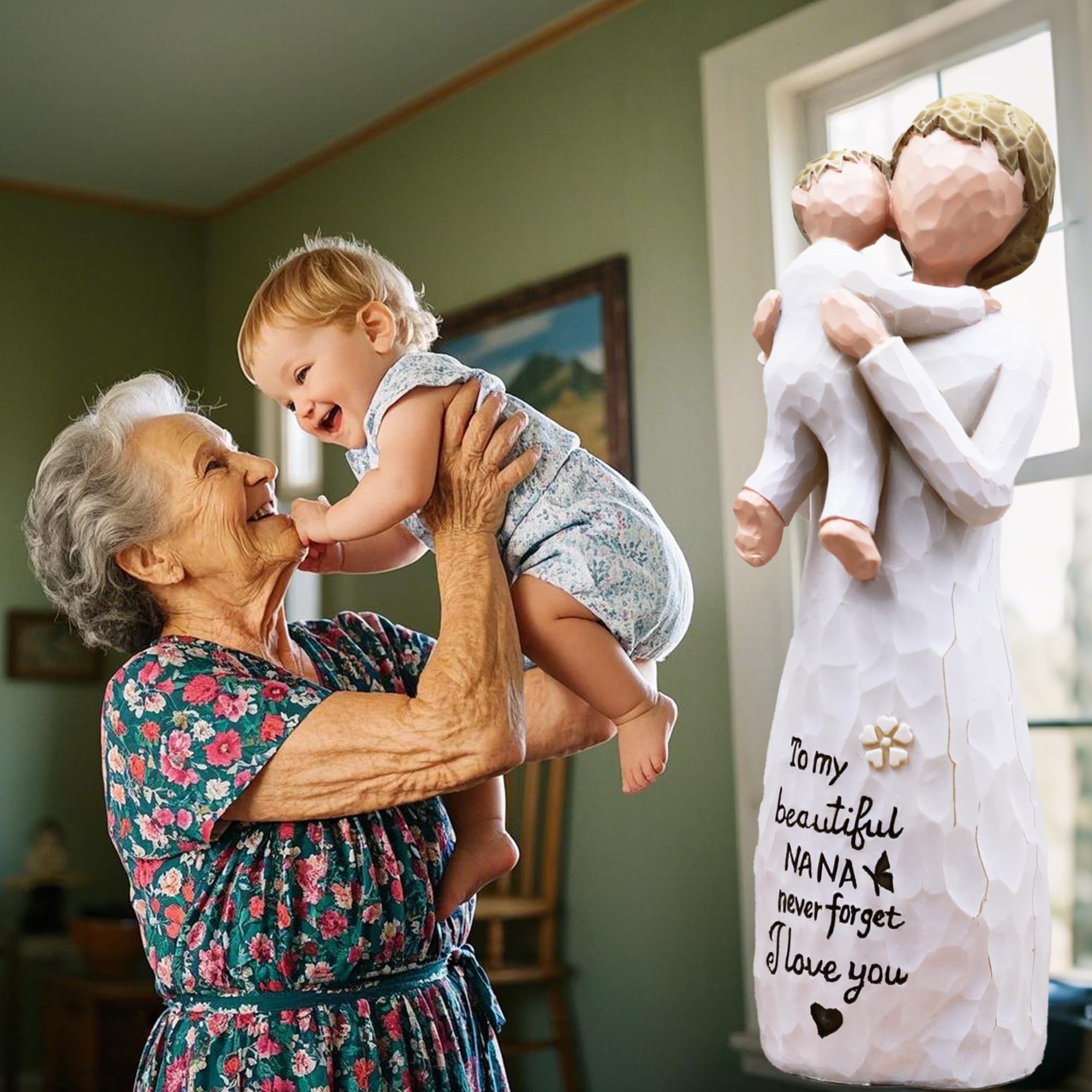 AcowSpt Nana Gifts figurine in a hug pose with grandchild