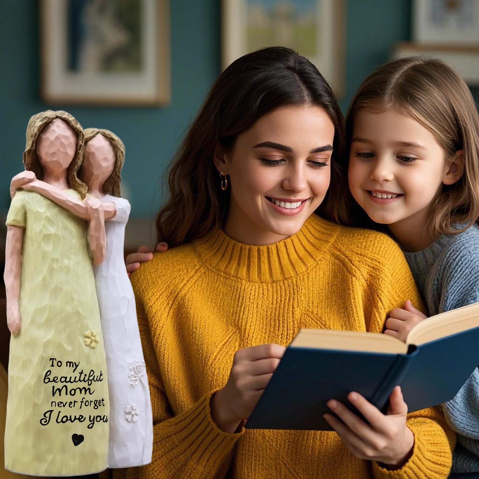 AcowSpt resin-figurine-daughter-mom-yellow offers a warm keepsake for daily memories.