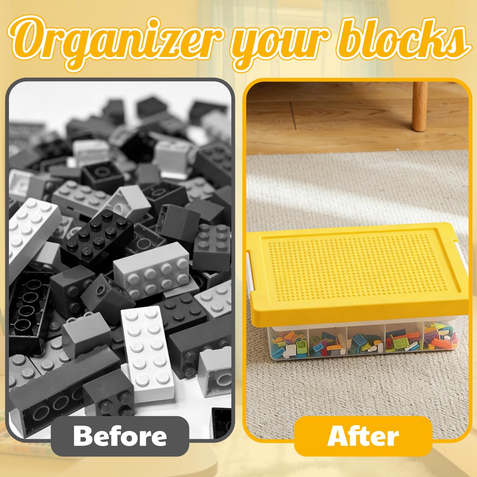 Acshio Building Block Organizer Bin removable tray enables flexible interior layouts.