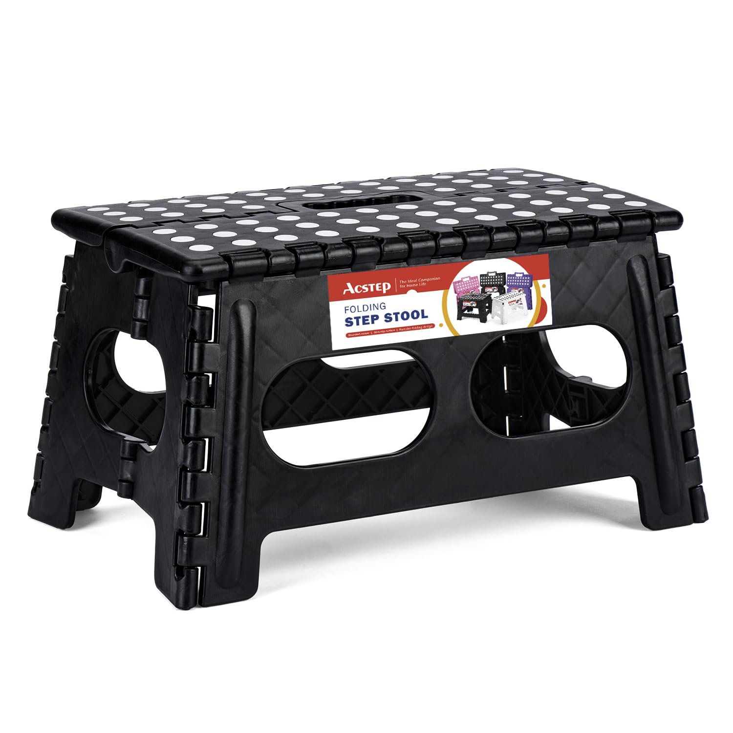 ACSTEP folding step stool with a 15-inch wide platform for stable reaching