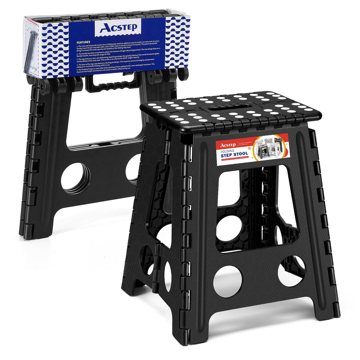 ACSTEP folding step stool 16-inch with sturdy kitchen reach and support.
