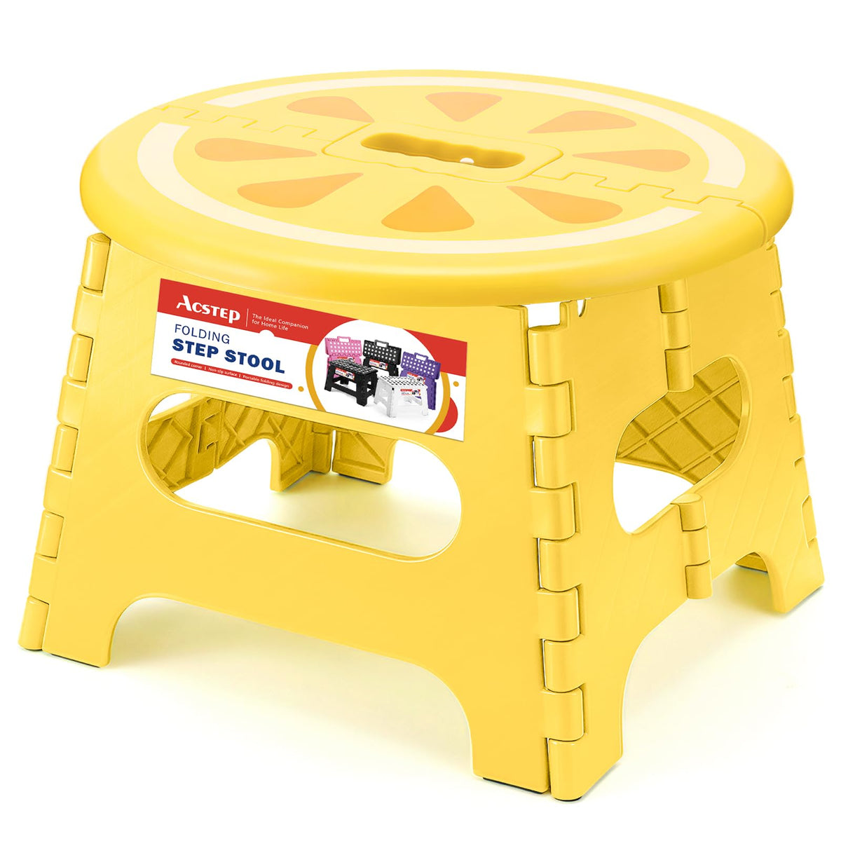 ACSTEP Folding Step Stool 9-inch height for easy reach and compact storage.