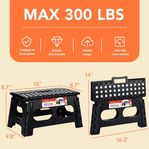 ACSTEP folding step stool in compact fold design for easy storage