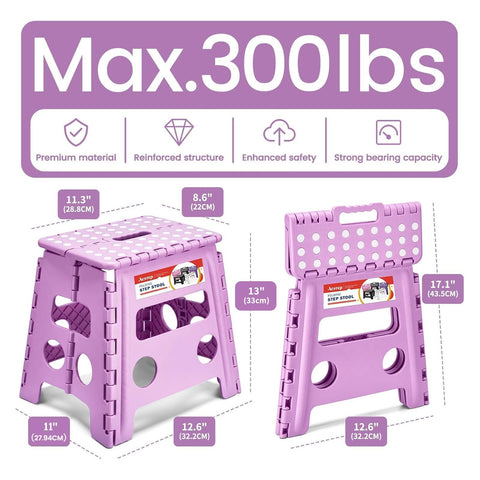 ACSTEP folding stool with non-slip feet ensures secure footing.