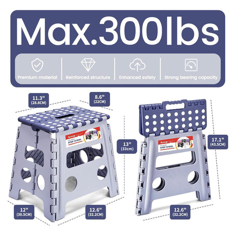 ACSTEP folding stool with non-slip rubber feet stays steady on various floors