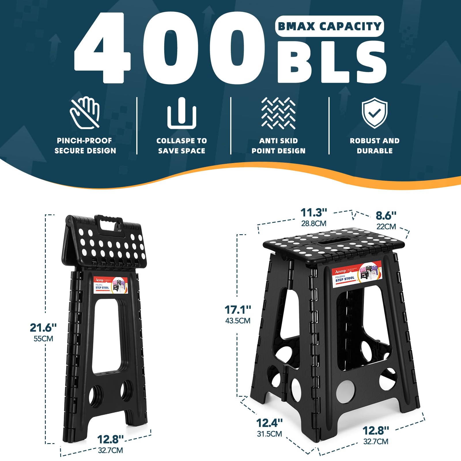 ACSTEP sturdy stool opened for high shelf access