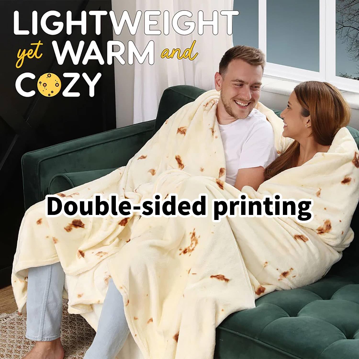 Acteb burrito blanket tortilla-pattern close-up highlights realistic design and soft fleece for comfy nights.