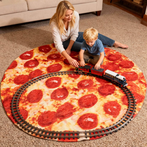 Acteb pepperoni pizza blanket on party setup for playful decor