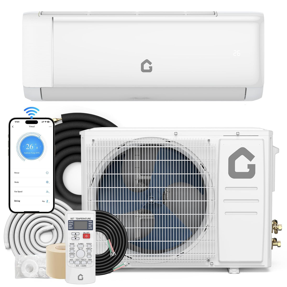 ActiveTrail 12K BTU mini split front view for efficient room cooling and heating.