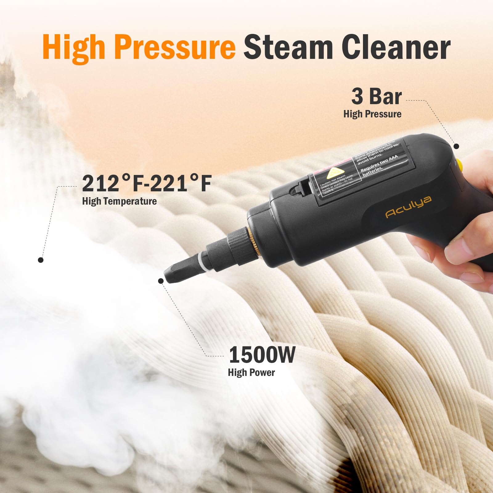 Aculya Life handheld steam cleaner delivers high-pressure steam to dissolve grime.