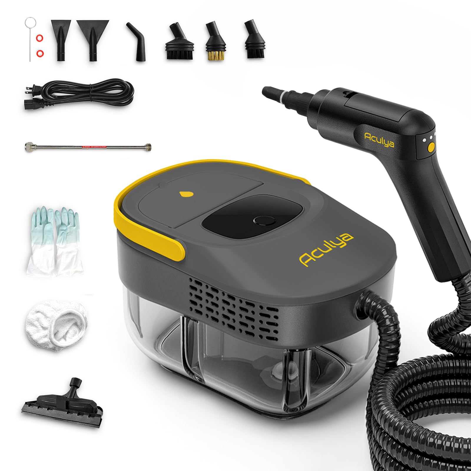 Aculya Life handheld steam cleaner with large tank capacity for extended cleaning sessions.