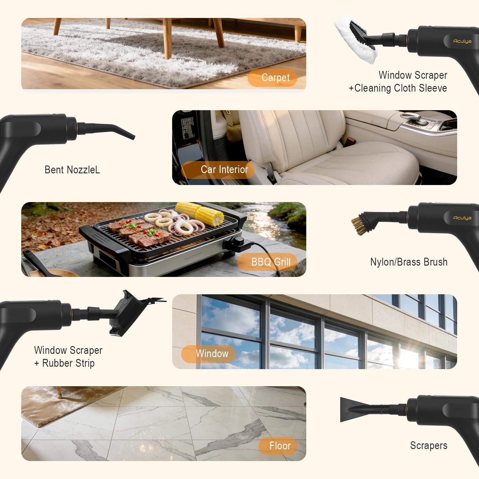 Aculya Life high-pressure steam boost cleans tough grime quickly.