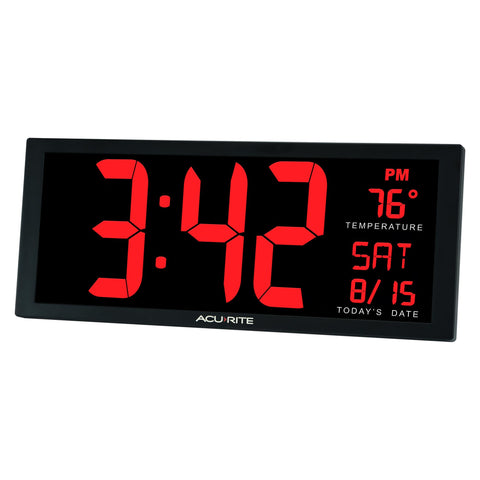 AcuRite clock mounted on wall or using fold-out stand for tabletop use