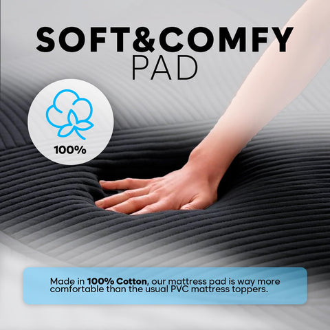 Twin-size pad under sheets showcases cooling setup with Adamson B10 Midnight.
