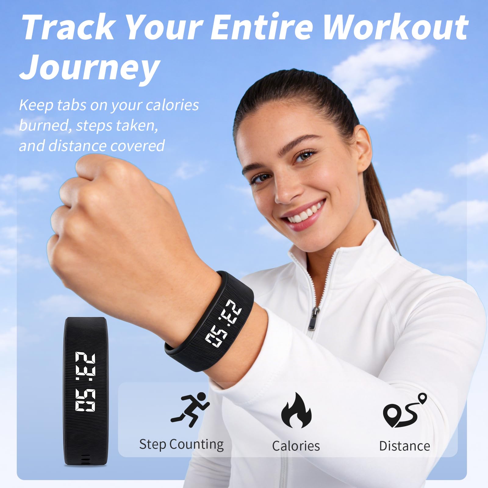 ADAWO soft silicone strap offers comfortable, sweat-free wear and easy cleaning.