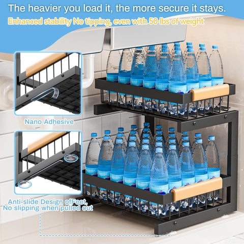 ADBIU adjustable height from 13.5 to 17.5 inches clears pipes and disposals.