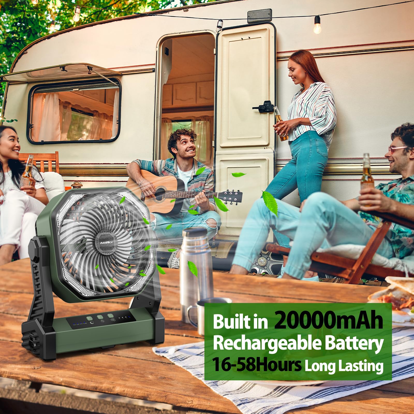 AddAcc 400-lumen LED lantern complements the fan for versatile campsite lighting.