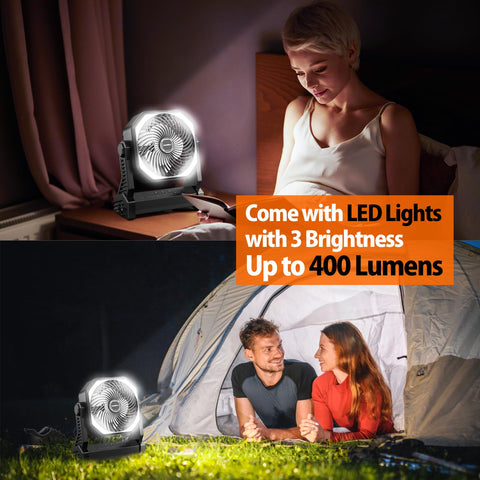 AddAcc AMACOOL camping fan with 400LM LED lantern ready for nighttime lighting.
