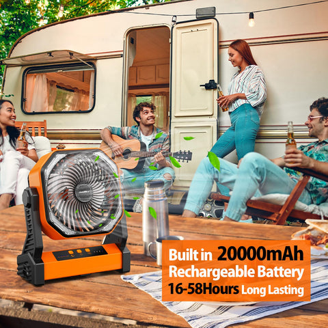 AddAcc camping fan with LED lantern combo for light and breeze.