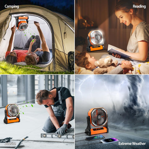 AddAcc compact 8-inch portable camping fan fits in a backpack.