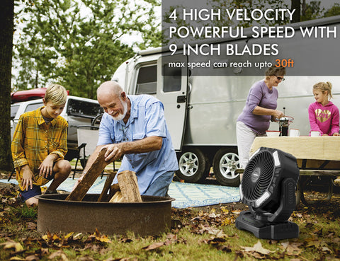 AddAcc nine-inch blade delivers strong wind for camping, tents, and patios.