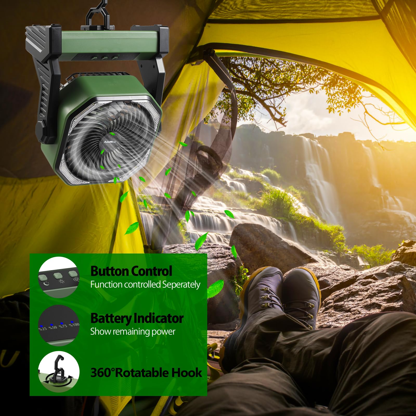 AddAcc separate fan and light controls prevent accidental changes during use.
