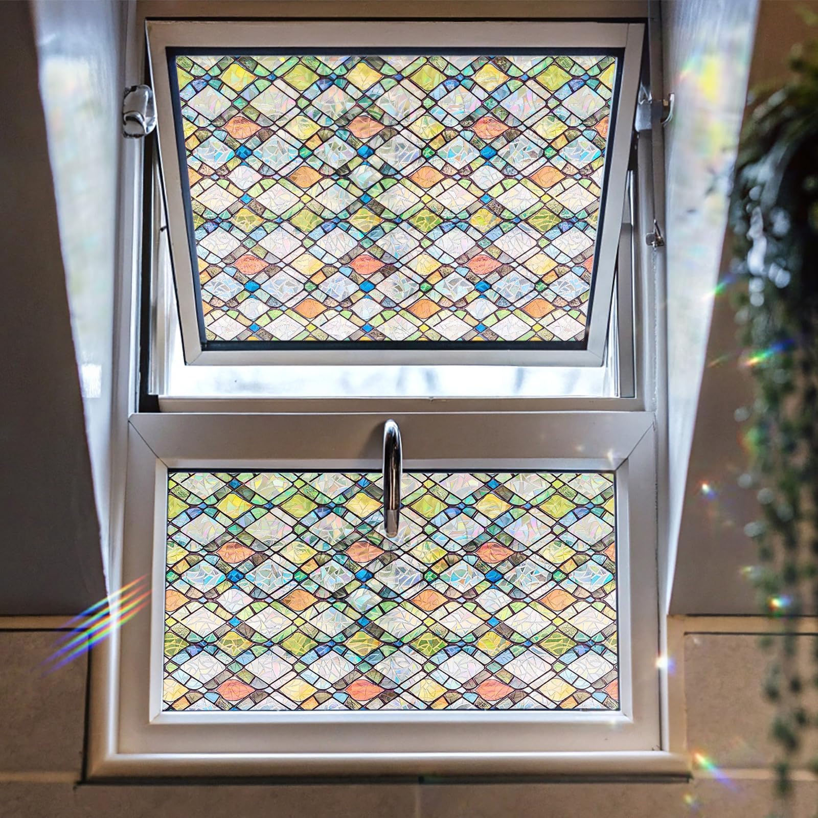 ADD.HERES Stained glass look window film creates vibrant patterns on glass