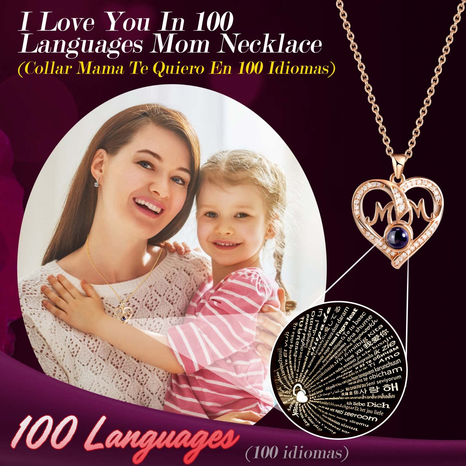 ADDWel 100 languages I Love You necklace with hidden message reveal
