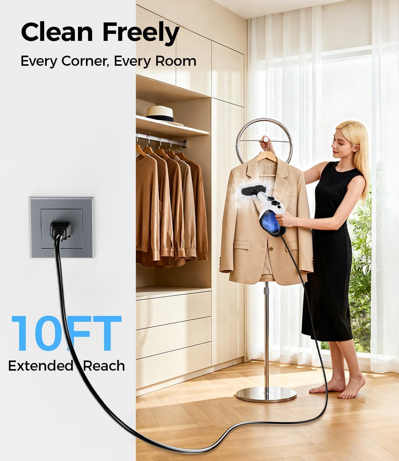 ADICOM 10 ft cord long reach for room-to-room cleaning