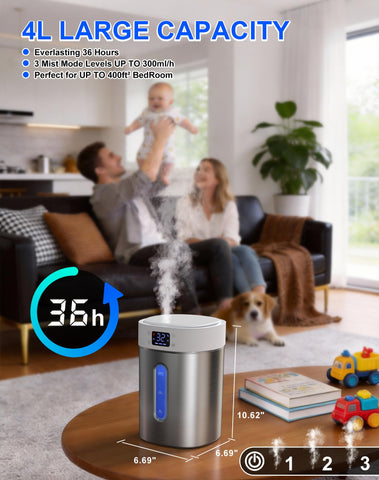 Admettre humidifier with automatic humidity control for comfortable air.
