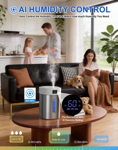 Admettre humidifier humidity display provides quick visibility and adjustments.