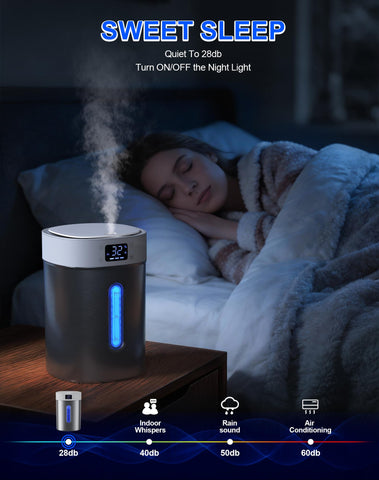 Admettre humidifier night light emits a soft glow for nighttime use.