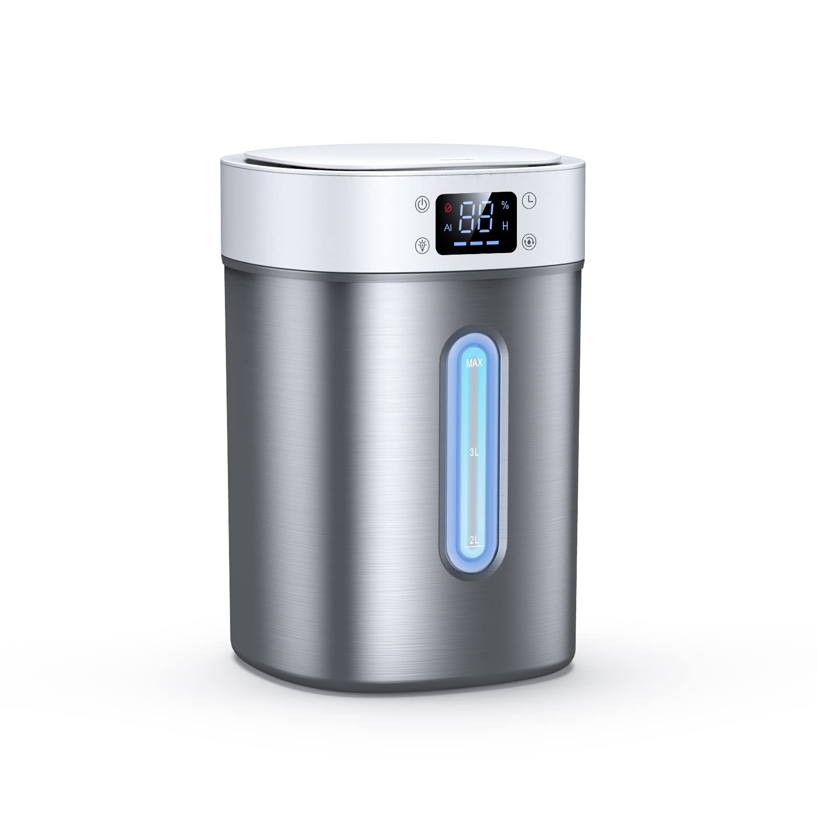 Admettre stainless steel humidifier front view, durable and leak-free.