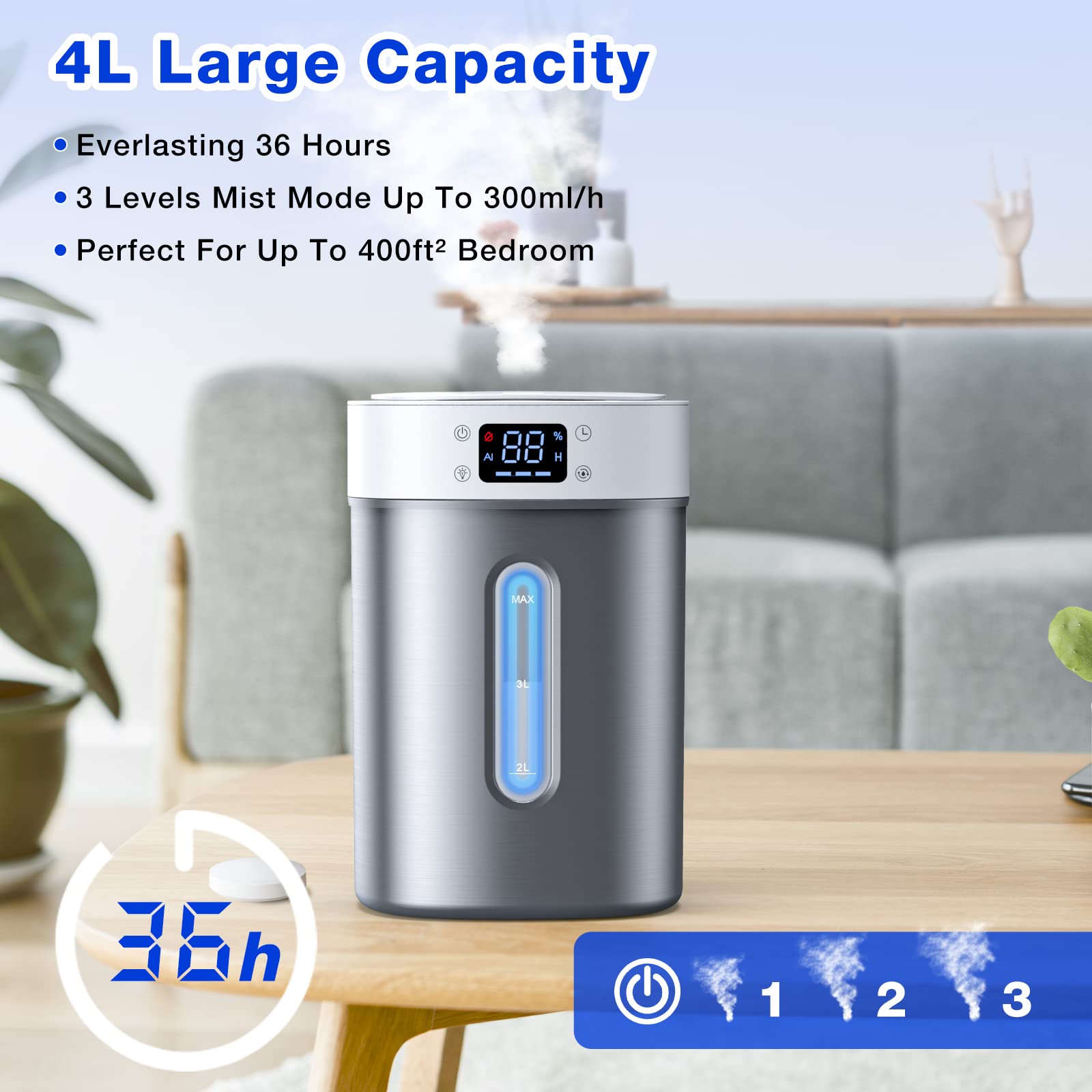 Admettre stainless steel humidifier with leak-proof design for safe use.