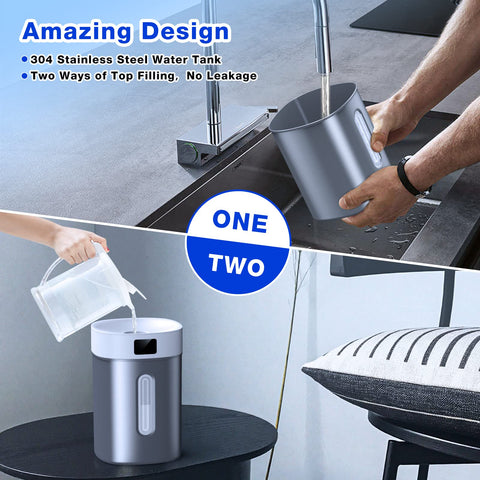 Admettre humidifier top-fill lid design for easy refilling and cleanliness.