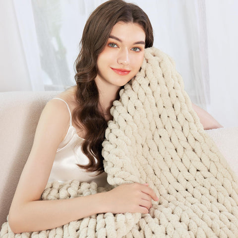 Admitrack chenille throw soft texture hints at warmth for movie nights.