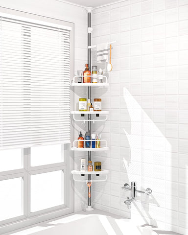 ADOVEL 4-layer corner shower caddy with drain trays for organized bathroom storage.
