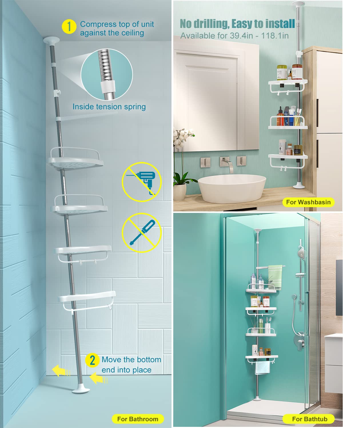 ADOVEL adjustable-height pole fits ceilings from 3.3 to 9.8 feet.