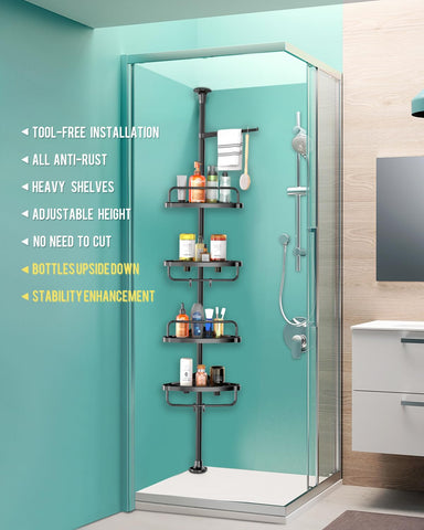 ADOVEL rustproof stainless steel pole ensures durable bathroom storage.