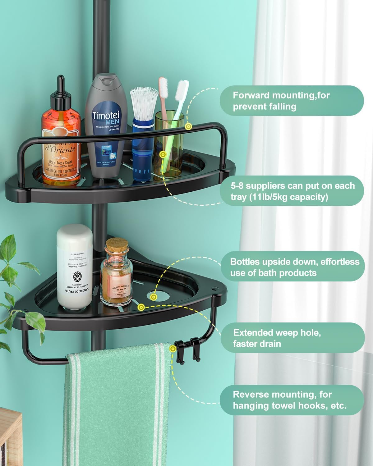 ADOVEL self-draining trays prevent water buildup after showers.