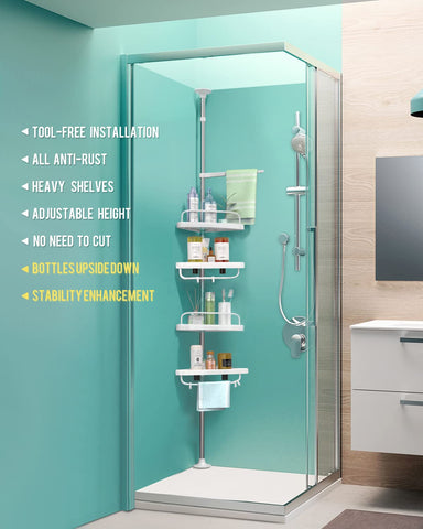 ADOVEL stainless steel tension pole demonstrates rustproof durability for bathrooms.