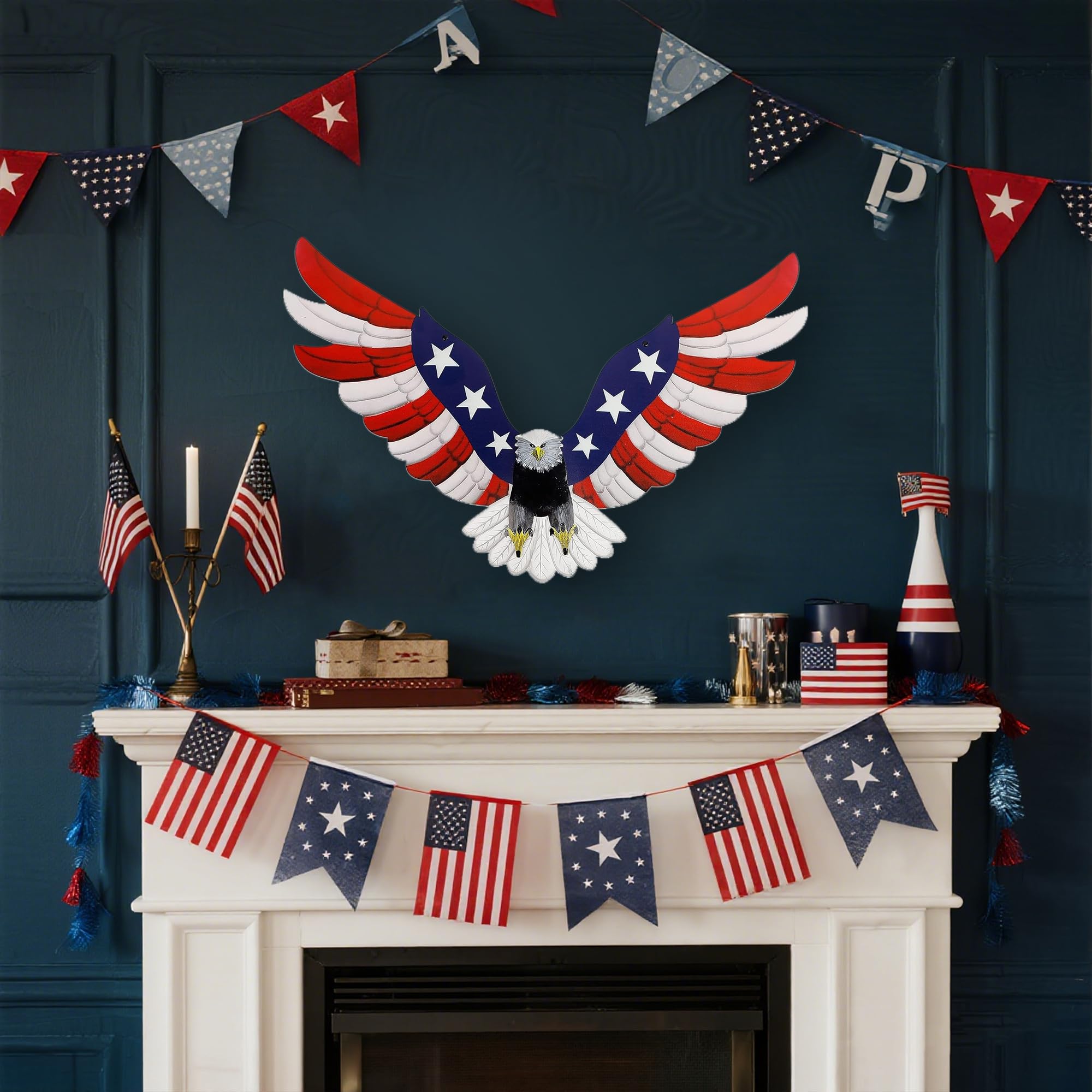 Adroiteet eagle wall decor with American flag pattern, ideal for July 4th displays.