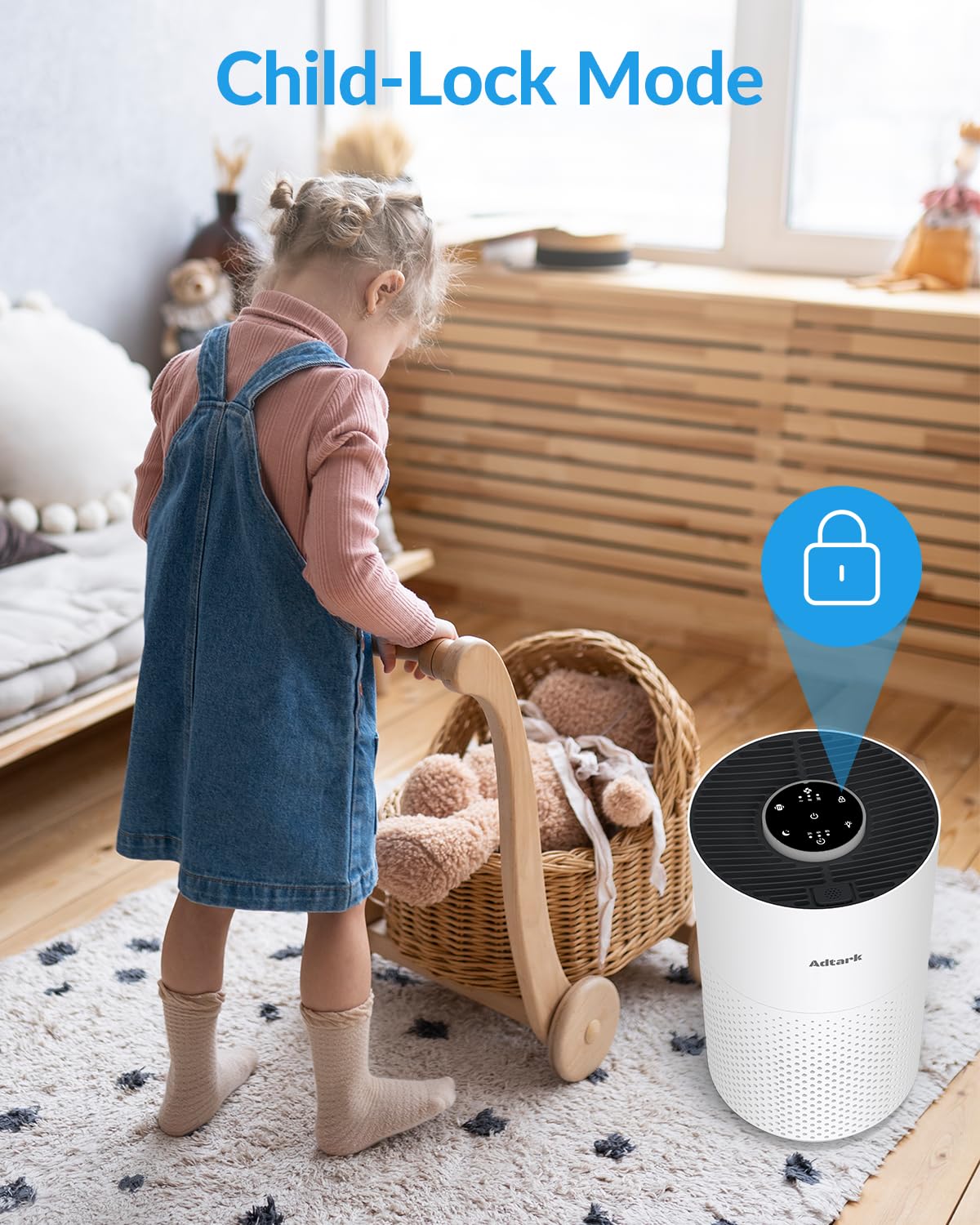 ADTARK air purifier timer modes help manage purification duration.